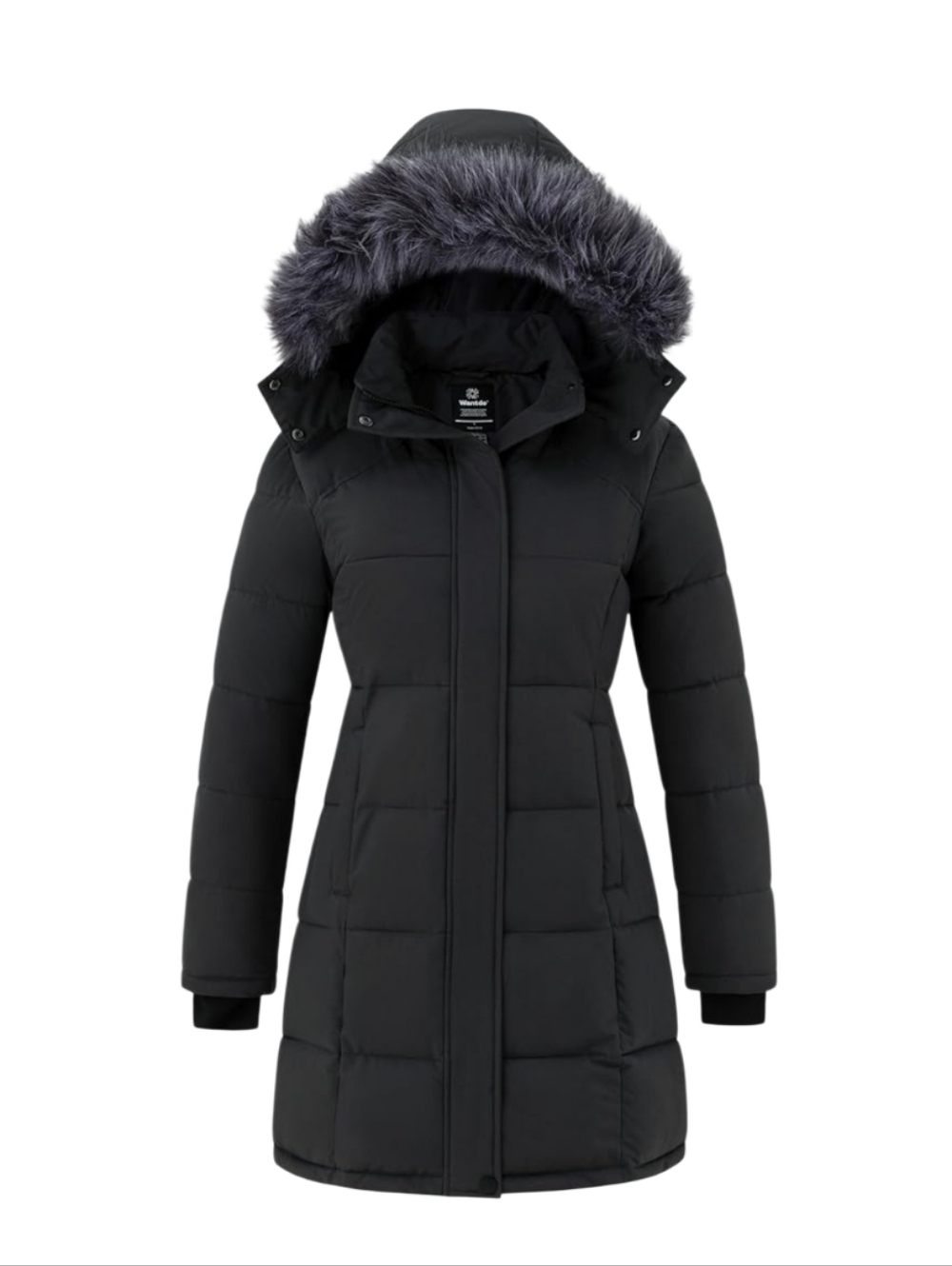 WANTDO 4XL Women's Dark Gray Puffer Coat  Removable Faux Fur Hood  Warm & Chic